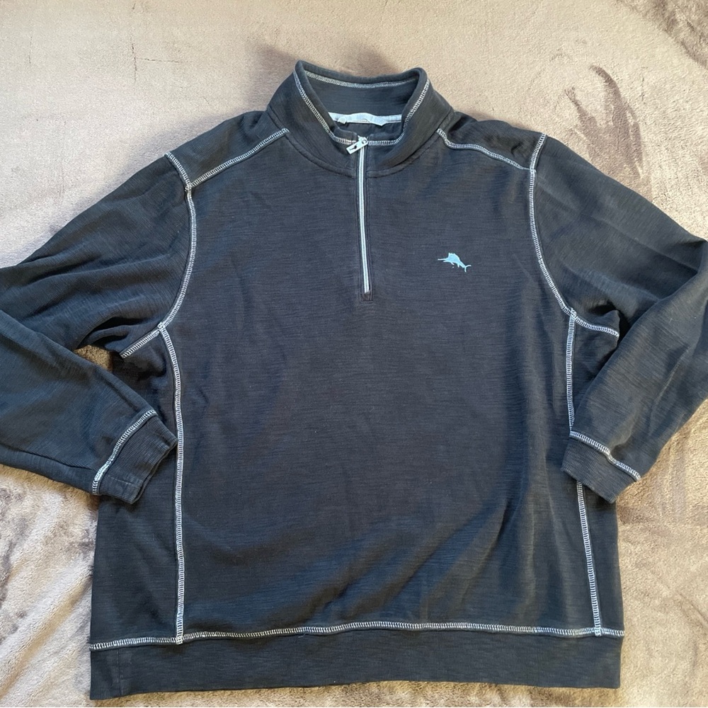 Tommy Bahama Sweater Men’s 2XL Black Tobago Bay Half Zip Pullover